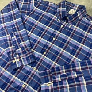 Brooks Brothers 1818 Regent Non-Iron Supima Cotton Plaid‎ Shirt XL Blue Purple